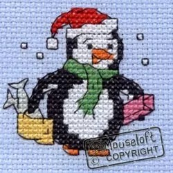 Image 1 of Mouseloft Christmas Shopping Penguin Christmas Card Making Cross Stitch Kit