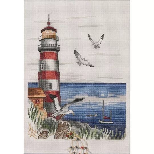 Image 1 of Permin Lighthouse and Gulls Cross Stitch Kit