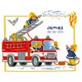 Image of Vervaco Fire Engine Birth Record Birth Sampler Cross Stitch Kit