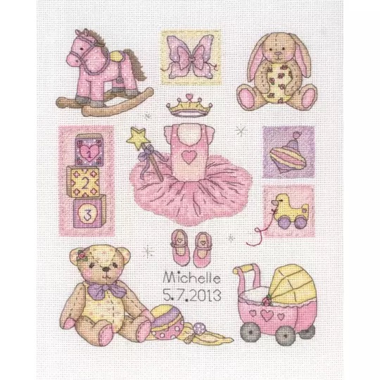 Image 1 of Anchor Girl Birth Sampler Cross Stitch Kit