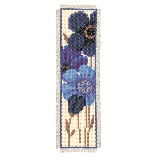 Image 1 of Vervaco Blue Flowers Bookmark 2 Cross Stitch Kit