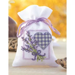 Vervaco Lavender Heart Bag Cross Stitch Kit
