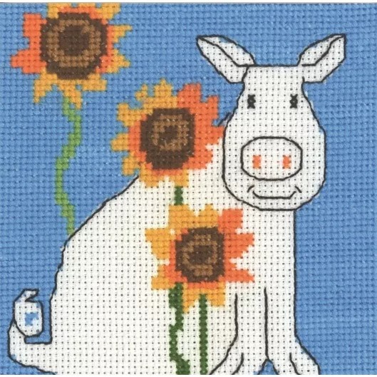 Image 1 of Permin Pig and Sunflowers Cross Stitch Kit
