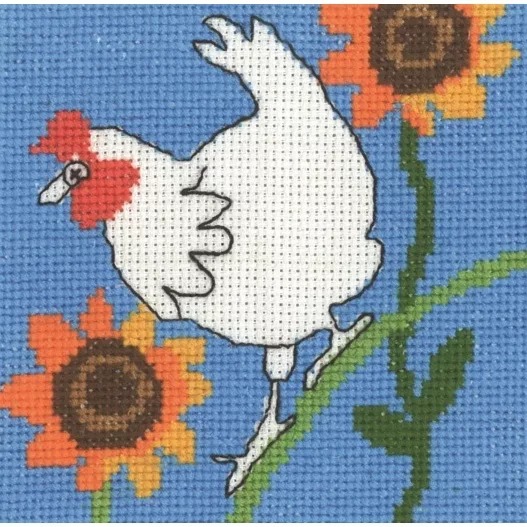 Image 1 of Permin Chicken and Sunflowers Cross Stitch Kit