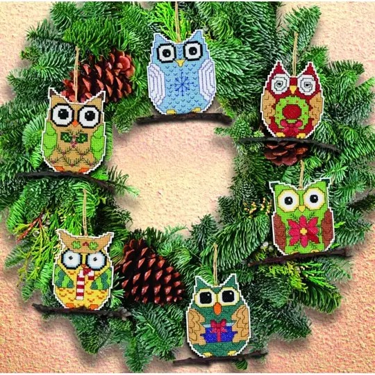 Image 1 of Janlynn Owl Ornaments Christmas Cross Stitch Kit