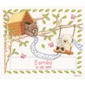 Image of Popcorn Bear Tree House Birth Record Birth Sampler Cross Stitch Kit