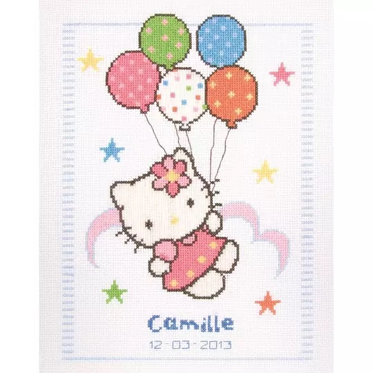 Image 1 of Vervaco Hello Kitty Balloons Birth Record Cross Stitch