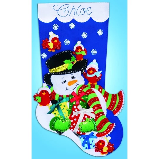Image 1 of Design Works Crafts Snowman and Cardinals Felt Stocking Christmas Craft Kit