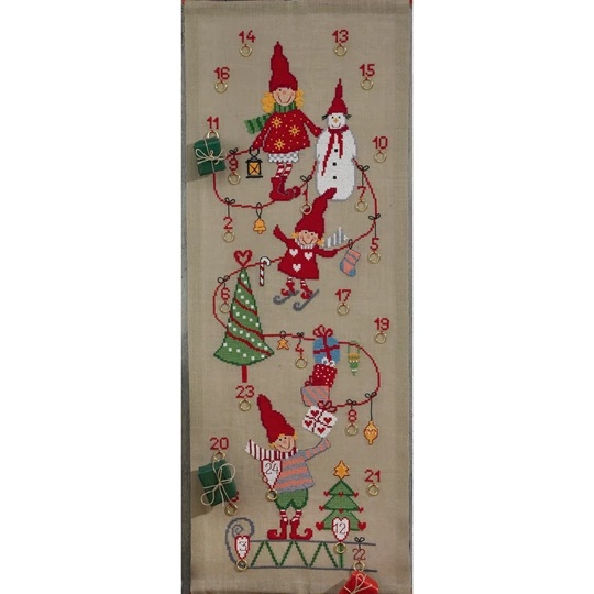 Image 1 of Permin Children and Snowman Advent Christmas Cross Stitch Kit