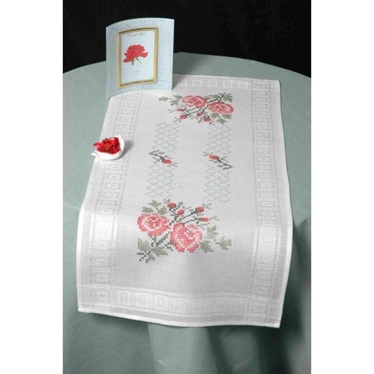 Image 1 of Deco-Line Pink Rose Table Runner Cross Stitch Kit