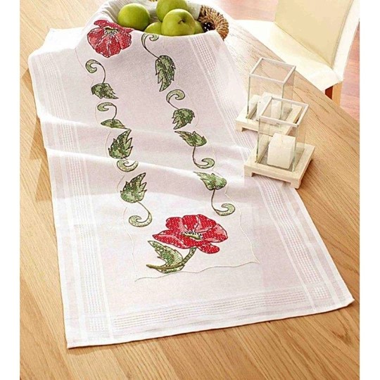 Image 1 of Deco-Line Red Poppy Table Runner Cross Stitch Kit