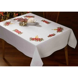 Candle and Poinsettia Large Tablecloth