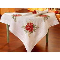 Candle and Poinsettia Tablecloth