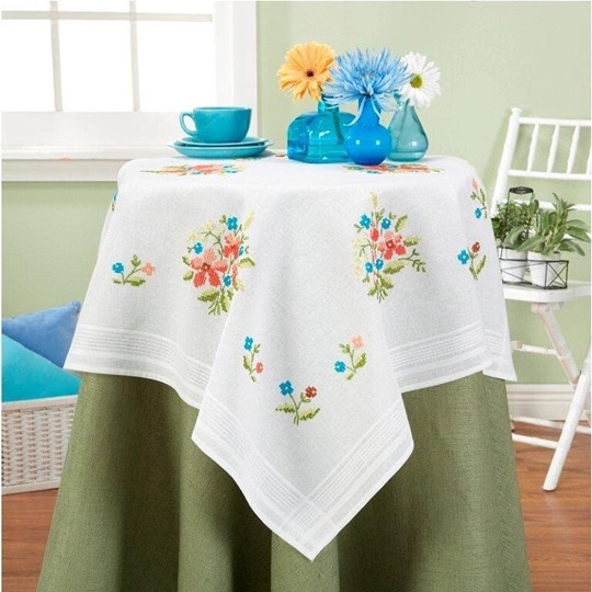 Image 1 of Deco-Line Simple Flowers Tablecloth Cross Stitch Kit