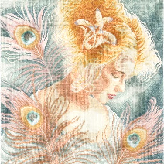 Image 1 of Lanarte Woman with Peacock Feathers Cross Stitch Kit