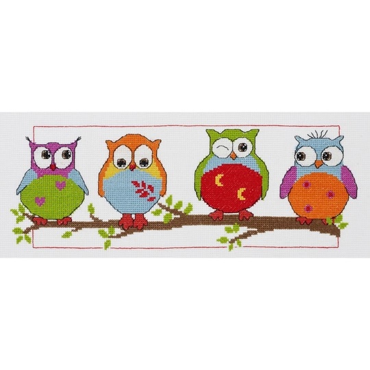 Image 1 of Permin Four Owls Cross Stitch Kit