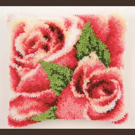 Image 1 of Vervaco Pink Roses Cushion Latch Hook Cushion Kit