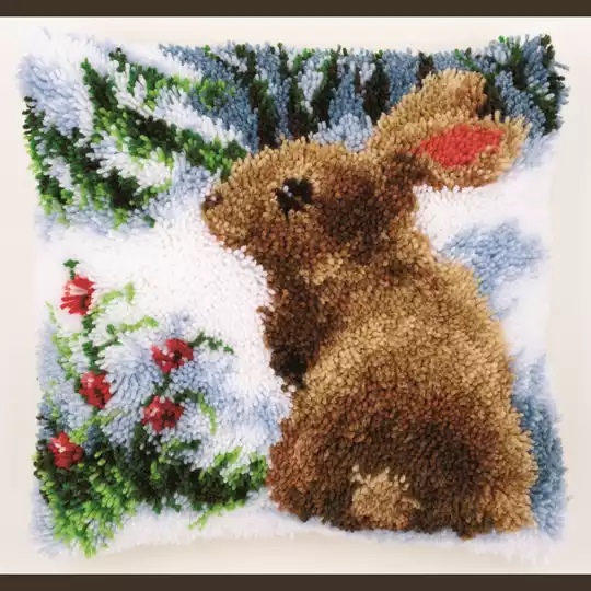 Image 1 of Vervaco Snow Rabbit Latch Hook Christmas Cushion Kit