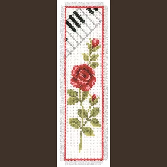 Image 1 of Vervaco Pink Rose Music Bookmark Cross Stitch Kit