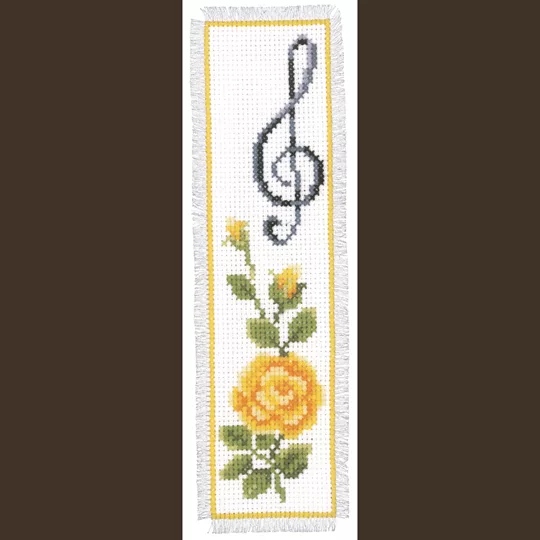 Image 1 of Vervaco Yellow Rose Music Bookmark Cross Stitch Kit