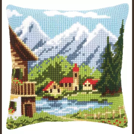 Image 1 of Vervaco Alpine Village Cushion Cross Stitch Kit