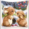 Image of Vervaco Winter Rabbits Cushion Christmas Cross Stitch Kit