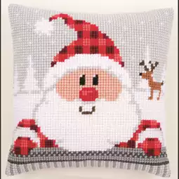 Vervaco Plaid Santa Cushion Christmas Cross Stitch Kit