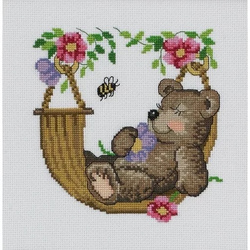 Image 1 of Permin Bear in Hammock Cross Stitch Kit