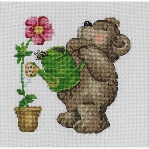 Image 1 of Permin Gardening Bear Cross Stitch Kit