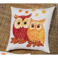 Image of Permin Owl Pair Cushion - Red Cross Stitch Kit