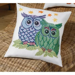 Permin Owl Pair Cushion - Blue Cross Stitch Kit