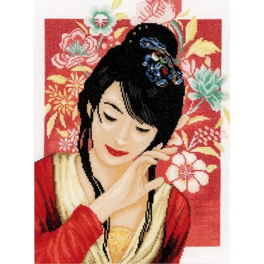 Image 1 of Lanarte Asian Flower Girl - Evenweave Cross Stitch Kit