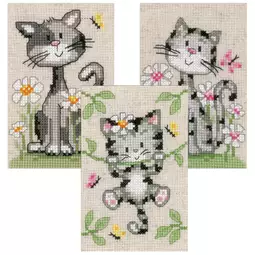 Vervaco Cats and Flowers - Set 3 Cross Stitch Kit