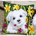 Image of Vervaco Westie in Daffodils Cushion Cross Stitch Kit