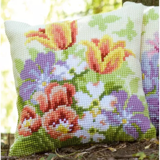 Image 1 of Vervaco Spring Flower Cushion Cross Stitch Kit