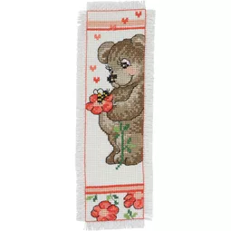 Permin Teddy and Flower Bookmark Cross Stitch Kit