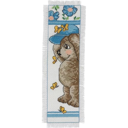 Image 1 of Permin Teddy in Blue Hat Bookmark Cross Stitch Kit