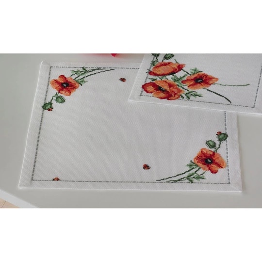 Image 1 of Permin Poppy Tablemat Cross Stitch Kit