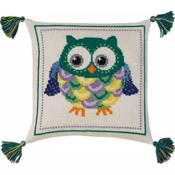 Permin Green Owl Cushion Cross Stitch Kit