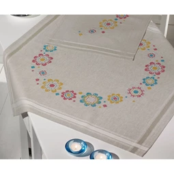 Permin Happy Flowers Tablecloth Cross Stitch Kit