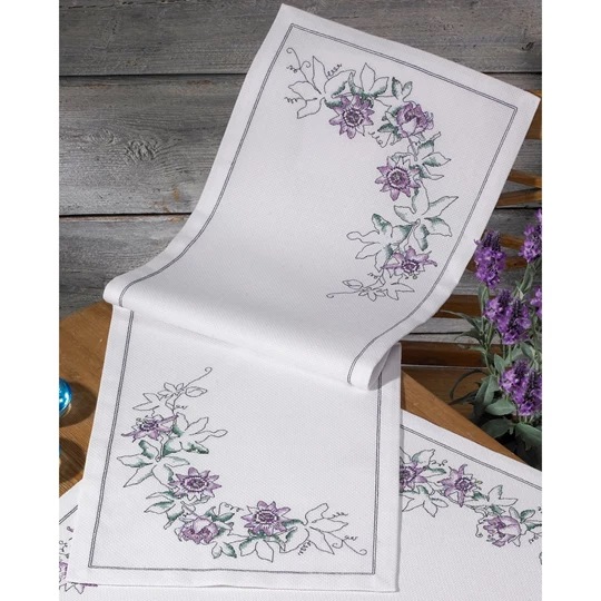 Image 1 of Permin Lilac Floral Runner Cross Stitch Kit