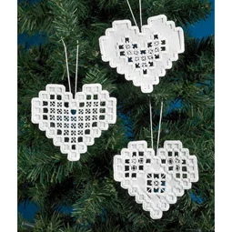 Permin White Hardanger Hearts Embroidery Kit