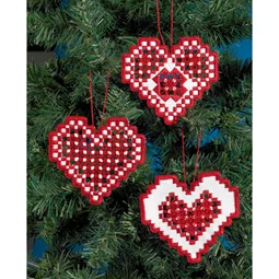 Permin Red Hardanger Hearts Embroidery Kit