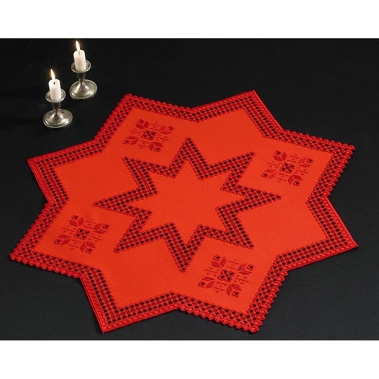 Image 1 of Permin Red Star Table Centre Embroidery Kit