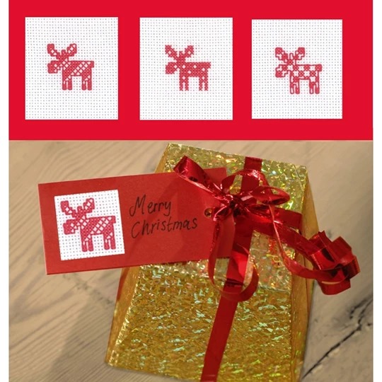 Image 1 of Permin Reindeer Gift Tags - Set 6 Christmas Cross Stitch Kit