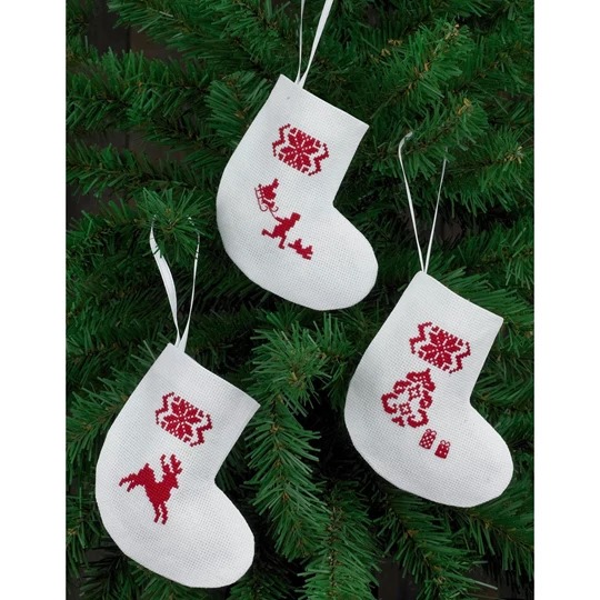 Image 1 of Permin Reindeer Tree Stockings - White Christmas Cross Stitch Kit