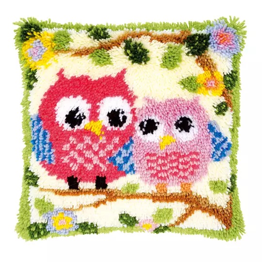Image 1 of Vervaco Owls on a Branch Latch Hook Cushion Kit