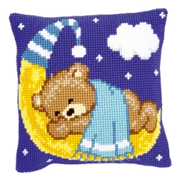 Vervaco Blue Teddy on Moon Cushion Cross Stitch Kit