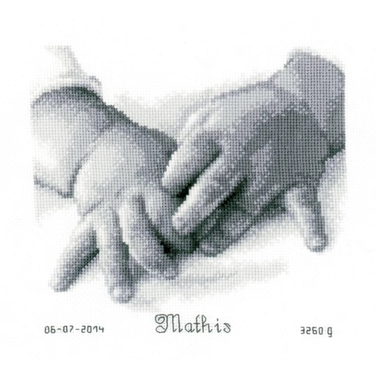 Image 1 of Vervaco Baby Hands Birth Record Cross Stitch Kit