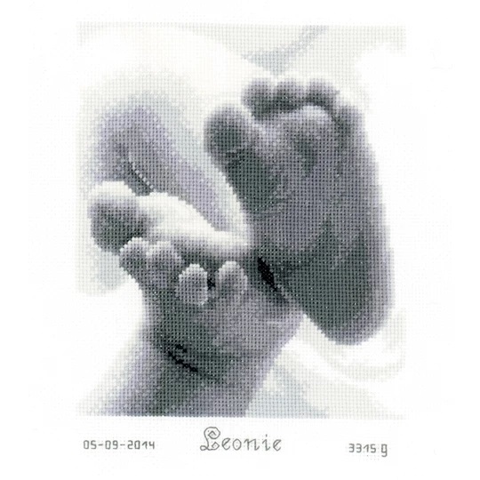 Image 1 of Vervaco Baby Feet Birth Sampler Cross Stitch Kit